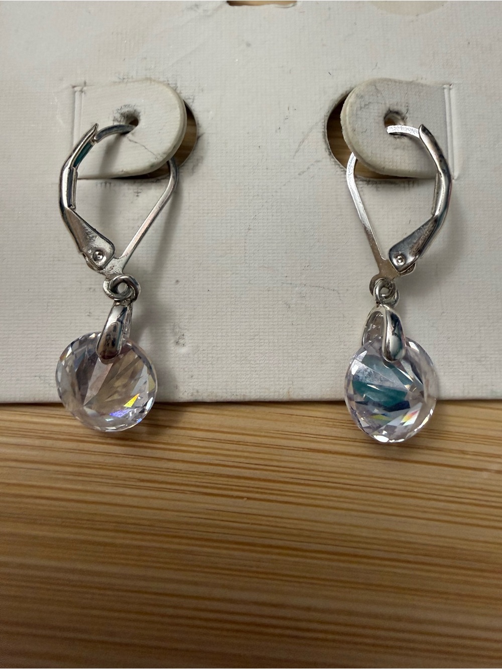 Silver-Tone Clear Crystal Drop Leverback Earrings